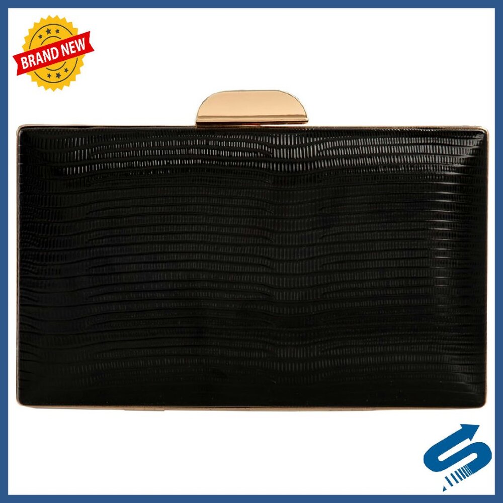 Metallic Hard Case Evening Clutch With Crossbody Chain 7.75x4.5x1.5